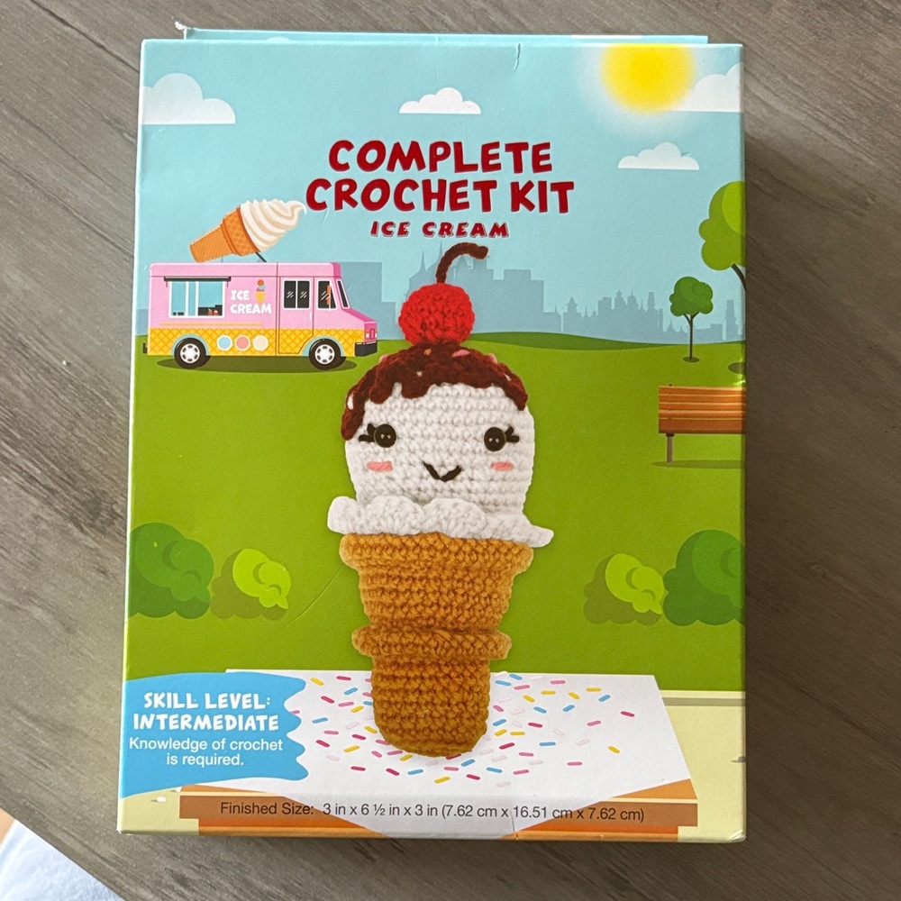 Complete Crochet Kit Ice Cream Toy - Brown and White
